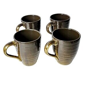 Target Home Stoneware Set Of 4 Coffee Tea Mugs Cups Brown/Tan Retired VTG EUC!